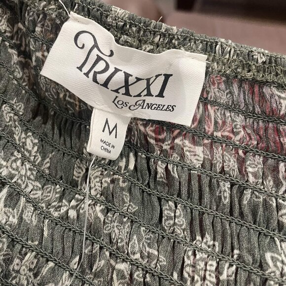 TRIXXI Green Floral Smocked Long Sleeve Midi Dress Square Neck Cottagecore M - Picture 9 of 11